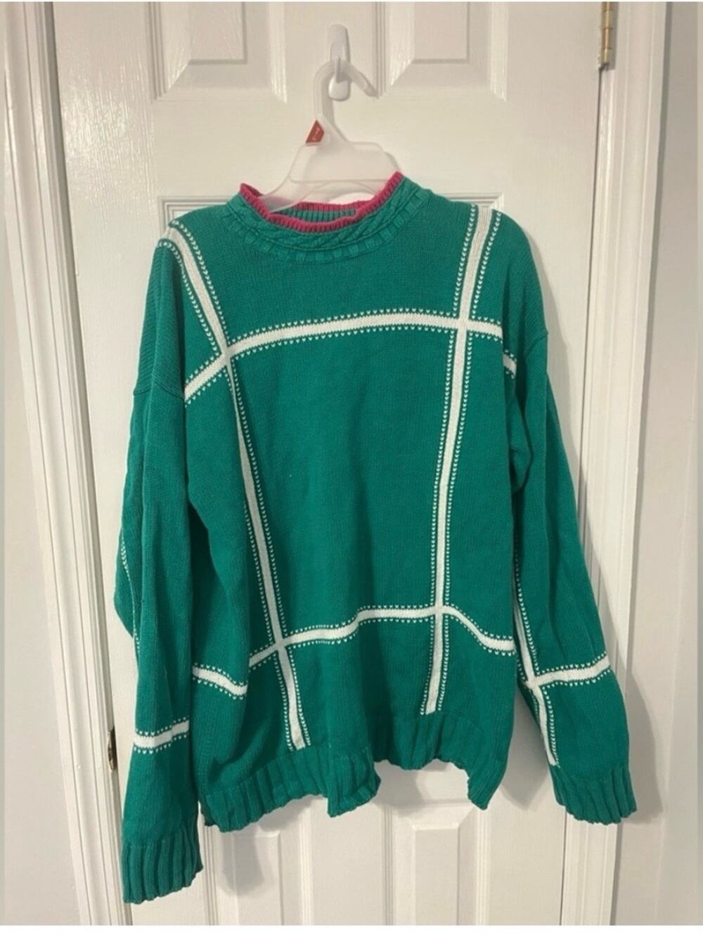 Vintage Green and Pink Color Block 100% Cotton Sweater Size Large
